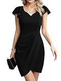 Missufe Wickelkleid Cocktailkleid Bodycon Elegant Minikleid Damen Partykleid Kurzes Kleider (Schwarz, Mittel)