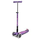 Micro Kickboard Maxi Deluxe Scooter, faltbar, LED, 3 Räder, Lean-to-Steer, Schweizer Design, mit bewegungsaktivierten Leuchtrollen, für Kinder von 5-12 Jahren - Violett