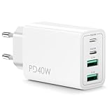 USB C Ladegerät,40W 4 Ports Mehrfach Ladegerät mit USB-C und USB-A,PD Power Adapter Schnellladegerät USB Netzteil für iPhone 16 15 14 13 12 11 Pro Max SE 8,iPad,Pixel,Handy Stecker Ladestecker Charger
