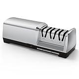 HIUYRFS elektrischer Messerschärfer Professioneller mit 3 Stufen, Überhitzungsschutz, Leisem Motor, Schnelles für Küchenmesser, Elektrischer Messerschärfen für Küchenmesser Knife Sharpening (Silber)