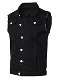 Yukirtiq Herren Denim Westen Zerrissen Männer Jeansweste Ärmellose Jeansjacken Freizeitweste Slim Fit Motorrad Weste Denim-Jacke, Schwarz, XL