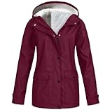 Softshelljacke Damen Lang Wasserdicht, Winterjacke Damen Warm Teddyfleece Gefütterte Regenjacke Zipper Regenmantel Mit Kapuze Winddicht Parka Übergangsjacke Loose Fleecejacke Casual Kapuzenjacke