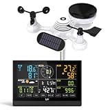 LFF Wetterstation Funk mit Außensensor, Funkwetterstation mit DCF-Funkuhr, Regenmesser, windmesser, UV-Index, Wettervorhersage, Mondphase, Wetterstation mit 4-Stufen Hintergrundbeleuchtung (Kein WLAN)