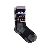 ToughCutie No Planet B Merinowollsocken für Damen, Wandersocken, warm, feuchtigkeitsableitend, weich gepolstert, Stiefelsocke, Schwarz / Lavendel, Large