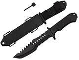 KS-11 Tanto Outdoor Messer mit feststehender Klinge incl. Holster und Feuerstahl ideal als Survival Messer - Bushcraft Messer – Schnitzmesser - Gesamtlänge: 31cm