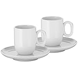 WMF Barista Tassen Set 4-teilig, zwei Kaffeetassen 60 ml mit Untertassen für Espresso, Porzellan, Kaffeeglas, Espressotassen, Kaffeebecher, spülmaschinengeeignet, Weiß