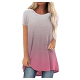 SKFLABOOF Longshirt Damen Rundhals Kurzarm Oversize Tshirt Tunika Einfarbig Basic Shirt Long Bluse Tops Italienische Mode Longpullover Longbluse Damen Lässig für Leggings 02 Rosa,XXL