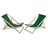 WOODOK 2-er Liegestuhl Set aus Buchenholz Strandstuhl Sonnenliege Gartenliege für Strand, Garten, Balkon und Terrasse Liege Klappbar bis 120kg (Grün)