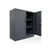 ONDIS24 Aktenschrank, Mehrzweckschrank, Schloss, verstellbare Ablagen, Stabil, belastbar, Doppeltüren mit Türmagnet, Griffen Robust und sicher, werkzeugschrank, Büro, Werkstatt, Garage (Anthrazit, 90)