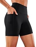 CRZ YOGA Naked Feeling Damen Radlerhose mit Taschen Hohe Taille Yoga Shorts Kurze Sporthose Sport Leggings Sportshorts - 15cm Schwarz 38
