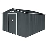 HATTORO S300 Metall Gerätehaus XXXL 277x319x192cm Geräteschuppen Garten Schuppen Gartenhaus Satteldach Anthrazit Dunkelgrau