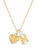 AUMIRELLE Herz Buchstaben Kette Gold Damen – Goldkette Damen wasserfest aus Edelstahl, verstellbar 40+8 cm – Mit elegantem Herzanhänger & Zirkonia-Buchstabenanhänger – Geschenk für Frauen (M)