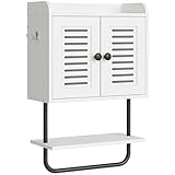 HOOBRO Medizinschrank, Badezimmerschrank, Wandschrank für Badezimmer, Küchenschrank, Badschrank mit Fensterläden und Handtuchhalter, verstellbares Regal, 2 Haken, Weiß und Schwarz EBW46CW01