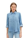 TOM TAILOR Damen Jeansbluse mit Brusttaschen, 10113 - Clean Mid Stone Blue Denim, 34