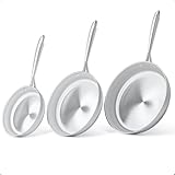 COOKNANO 3-teiliges Pfannenset 20+26+30 cm, Edelstahlpfanne, unbeschichtet, langlebig, hochwertige Edelstahlgriffe, für alle Herdarten geeignet, spülmaschinengeeignet
