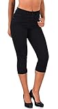 ESRA Capri Jeans Damen Sommer Damen Capri Jeans 3/4 Hose Damen Sommer Damen 3/4 Hose Sommer Kurze Jeans 3/4 Damen Caprihose High Waist Jeans Damen hoher Bund bis Übergröße J740