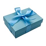 Blaue Geschenkbox mit Deckel | Wählen Sie Ihre Farbe | Kleine flach verpackte Geschenk-Boxen für Geschenke, Geburtstage oder Baby-Geschenke | Größe 148 x 105 x 80 mm (Babyblaues Band 70)