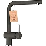 SCHOCK® Küchenarmatur Epos Asphalt I Hochdruck Wasserhahn mit Festauslauf I Schwenkbarer Einhebelmischer 360° I L-Auslauf für Spülbereich I Armatur in Grau mit flexiblem Anschluss