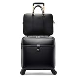 MIAOSHUANG 20' Handgepäck 2-teilig Trolley-Tasche Kabinengröße Reisetasche Kunstleder Handgepäck mit Rollen Reisetasche,Schwarz,18inch