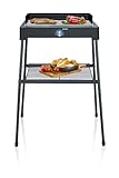 SEVERIN Standgrill mit Edelstahl-Grillrost und Standuntergestell und Ablagerost, Elektrogrill mit schnellem Grill-Start, Balkon Grill ohne Verbrennungsgefahr, Schwarz, PG 8566