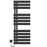 EMKE Handtuchheizkörper Elektrisch 1300 x 500 mm, Elektrischer Badheizkörper Handtuchhalter, WiFi Smart Handtuchtrockner Handtuchwärmer Elektrisch für Alexa und Google Home und APP Schwarz Left 440W
