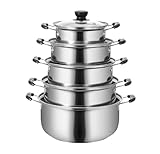 ROEUIPG Suppentopf mit doppeltem Boden, Antihaft-Induktionskochgeschirr, 5-teiliges Set, Töpfe aus Edelstahl, antimagnetisch, for Kochen, Mehrzwecktöpfe Zum Kochen(Sliver 24cm)