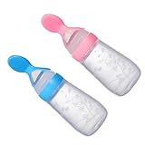 KOCKSHION 2Stücke Squeeze Fütterungsflaschen Reis Getreide Fütterungsbehälter Mit Löffel Für Brei Und Nahrung