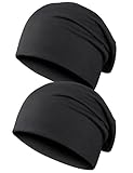 Kiiwah 2pcs Klassische Beanie Mütze für Herren und Damen, Unisex Slouch Strickmützen Longbeanie für Winter (Schwarz)