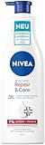 NIVEA Repair & Care Body Lotion, feuchtigkeitsspendende & nicht fettende Körpercreme im praktischen Pumpspender, schnell einziehende Lotion mit Vitamin E & Glycerin, für trockene & raue Haut (250 ml)