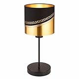 LED Tischleuchte Textil schwarz gold Beistellleuchte Retro Nachttischlampe Schlafzimmer, Metall, E27 Fassung, DxH 15x38 cm