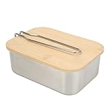 Topyond 0,9 l Edelstahl-Lunchbox mit Bambusdeckel, auslaufsicher, Mehrzweck-Lebensmittelbehälter für das Büro im Freien, Bento-Box für Erwachsene und Kinder