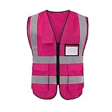 AMateschitz Reflektierenden Streifen Weste Atmungsaktiv Warnweste Reflektierende Arbeitsweste Neongelb Sicherheitsweste mit Reißverschlusstaschen Hohe Sichtbarkeit Fahrradweste Pannenweste Rosarot