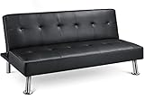 Yaheetech 3er-Sofa Klappsofa mit Schlaffunktion Couch Schlafsofa mit Verstellbarer Rückenlehne Bettsofa aus Kunstleder, Schwarz