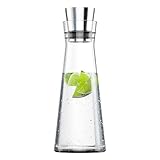 Emsa 515675 Flow Slim Glaskaraffe | 1 Liter | Automatische Verschlussklappe | Edelstahl |10.5 x 10.5 x 37.5 cm