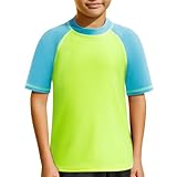 MASOCIO UV Shirt Kinder Kurzarm Badeshirt Jungen Schwimm T Tshirt Schwimmshirt Kind Wasser Surfshirt Schwimmoberteil Rashguard Rash Guard Bade Kleidung Junge 11-12 Jahre Gr 146-152 Grün Blau