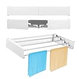 Flanliy Wäscheständer Wandmontage 50 cm - Ausziehbarer Wandwäschetrockner Klappbar, Platzsparend, Kleiderstange Handtuchhalter für Balkon (A)