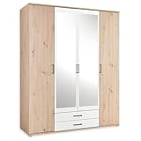 CHICAGO Eleganter Kleiderschrank mit viel Stauraum - Vielseitiger Drehtürenschrank in Artisan Eiche Optik und Absetzungen in Weiß - 159 x 197 x 54 cm (B/H/T)