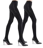 2 Pairs Ultra Opaque Tights for Women - 80D Microfiber Control Top Pantyhose (Schwarz, M)