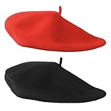 MUNSKT Französische Baskenmütze für Damen und Herren, französische Baskenmütze, Vintage, Winter- und Herbstmütze für Damen, klassische Baskenmütze, einfarbig, elegant, weich und dehnbar, 2 Stück, rot