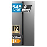 Midea MERS530FGE02 Side-by-Side Kühl-/Gefrierkombination/No Frost/Inverter Compressor/176,5 cm hoch/347 L Kühlen/201 L Gefrieren/Doppelte Steuerung/SuperCool/35dB, Inox
