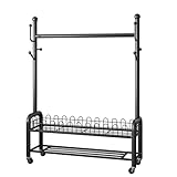 Garderobenständer Auf Rollen,Kleiderständer Mit Korb,Kleiderstange Aus Metall,Multifunktionales,Einfache Montage,Geeignet Für Schlafzimmer Und Veranden(Black,150cm/59in)