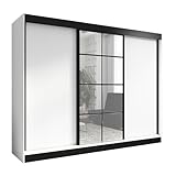 A&J MöbelLand Schwebetürenschrank ORAVELLE Kleiderschrank 3-türig mit Schubladen, und Spiegel, Garderobe 200 cm (Weiß)