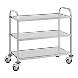 Royal Catering RCSW 3A Servierwagen Küchenwagen (3 Etagen, Tragfähigkeit 150 kg, Tablettabstand 28,3 cm, Rammschutz, vibrationsarme Schwenkrollen) Edelstahl