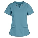 MIN Ying Krankenschwesteroberteil, kurzärmelig, für Damen, Arbeitskleidung, mit Taschen, Tierdruck, Krankenschwester, Arbeitskittel, V-Ausschnitt, Laborkleidung, Tops, Pflege, Arbeitsuniform, 24-blau,