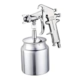 EDEDE Farbsprühsystem, F-75 Spritzpistole, 1,5-mm-Düse mit Becher, silberner Griff, einstellbare Farbspritzpistole for Lackieren von Automöbelteilen für Hause Garten Decke Zäune Garage DIY(F75 DOWN)
