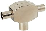 PremiumCord TV Antennensplitter IEC 75 Ohm, 1x Buchse auf 2x Stecker, Koax-Kupplung, Coax Antenne, DVB-T, Farbe Silber