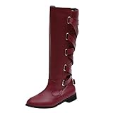 Lederstiefel Damen Cowboystiefel Westernstiefel Vintage Damenstiefel Motorrad Biker Boots Reitstiefel Gothic Stiefel Cowboy Stiefel Arbeitsschuhe Schlupfstiefel Herbst Winter Langschaftstiefel