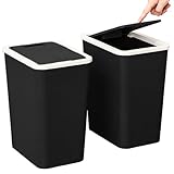 AZIDWERYQ 2 Stück Mülleimer mit Deckel, 13 Liter Kunststoff-Badezimmer-Mülleimer mit Druckverschluss, 10 x 7 x 12 Abfallkorb für Badezimmer, Schlafzimmer, Küche, Büro, schwarz mit Deckel