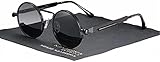 KINGSEVEN Hochwertige Runde Polarisierte Sonnenbrille für Herren und Damen im Retro Stil I Vintage John Lennon Hippie Steampunk Brille mit Metallrahmen I Brille mit modischen Vintage-Look I Schwarz