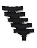 Iris & Lilly Damen Tanga-Unterwäsche Baumwolle und Spitze, 5er-Pack, Schwarz, 38